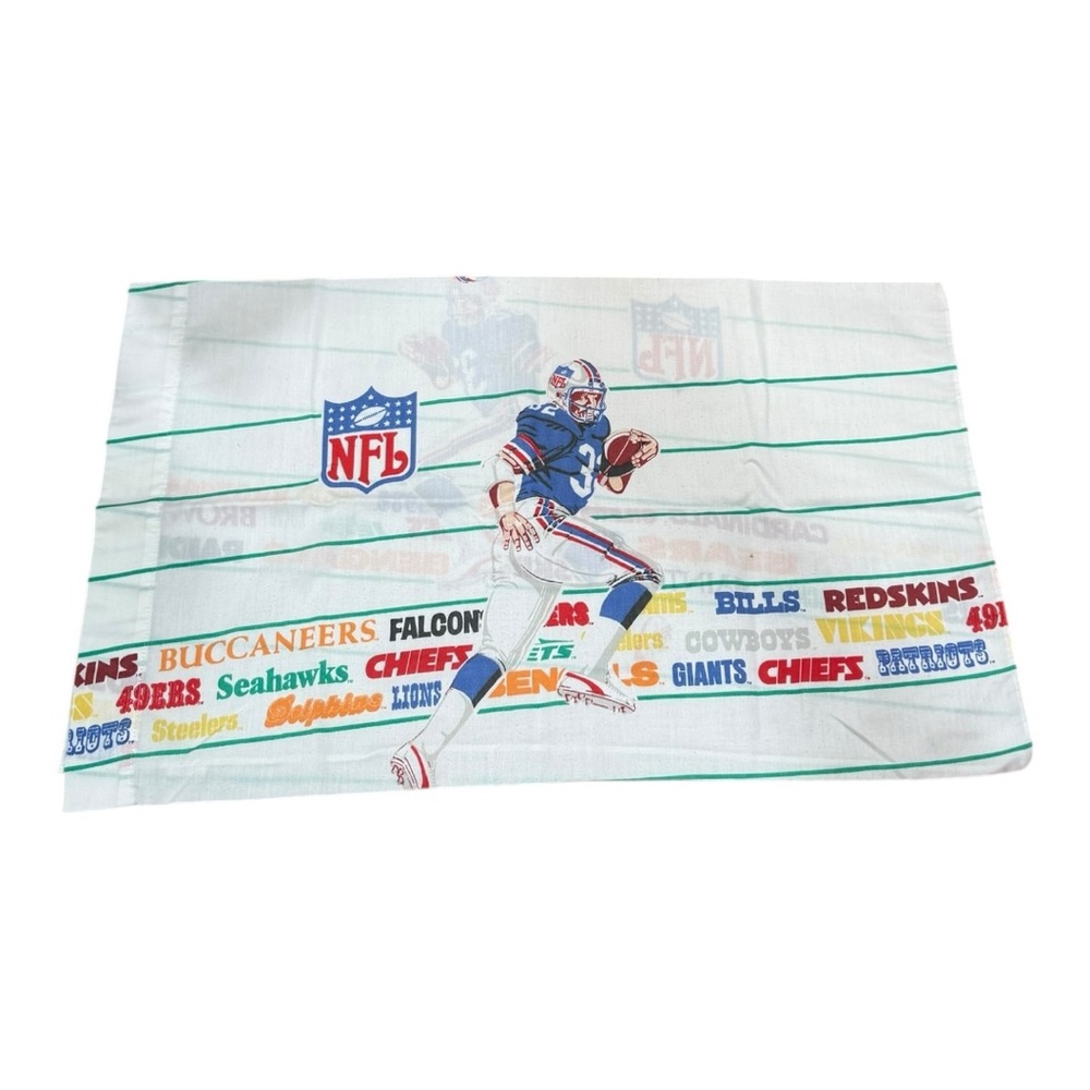 Vintage NFL Football Pillowcase All Teams Graphic Cotton USA Made Bibb 1970